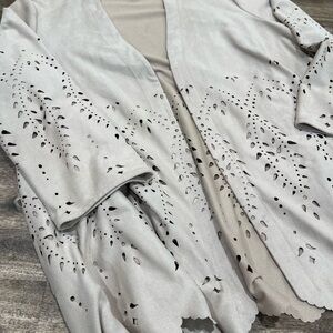 Chico's Faux Suede Laser Cut Open Cardigan Size 1 Medium